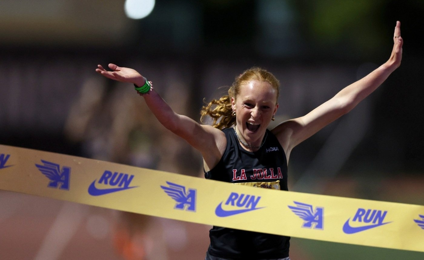 Winning at the finish tape, Arcadia Invitational
